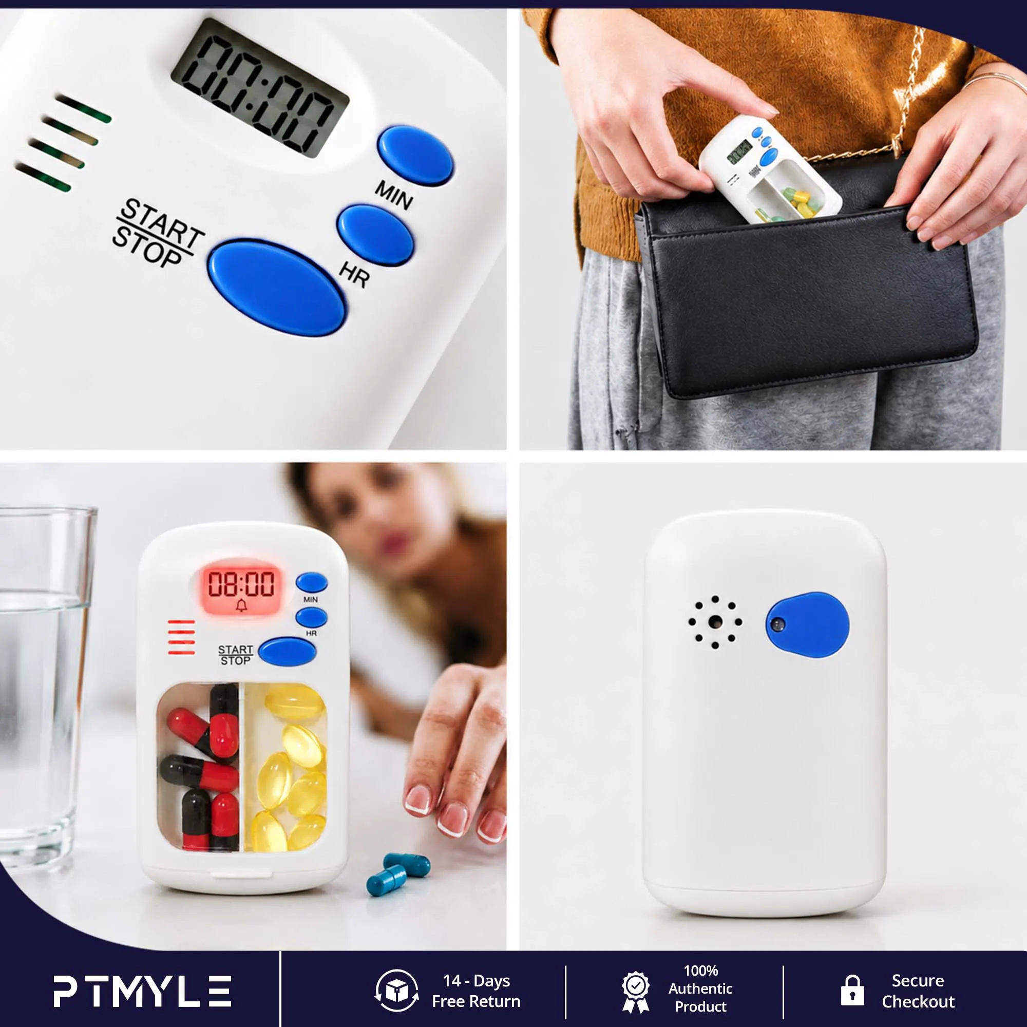 Portable Electronic Pill Box with Reminder Alarm