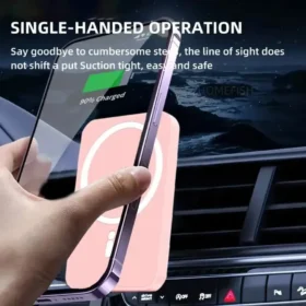 Wireless car charger mount installed on air vent with 360-degree rotation – magnetic wireless car charger KSA