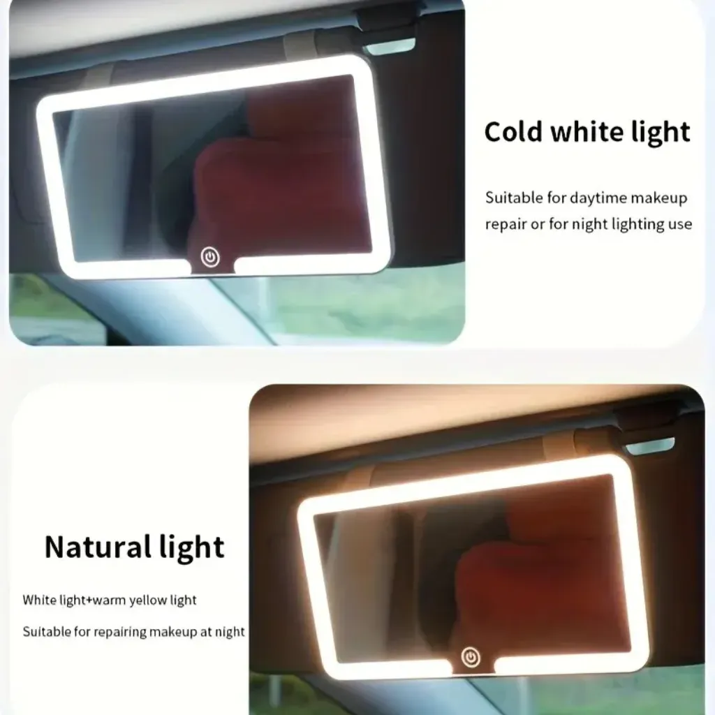 Touch control panel on LED HD car mirror showing dimmable brightness – smart mirror car KSA