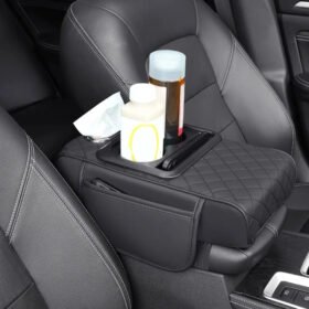 Car Armrest Box with Cup Holder and Tissue Holder – PU Leather Console Extender KSA