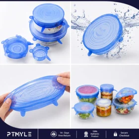Silicone Lid Cover 6 Pcs Set – Stretchable Reusable Food Covers Kitchenware KSA