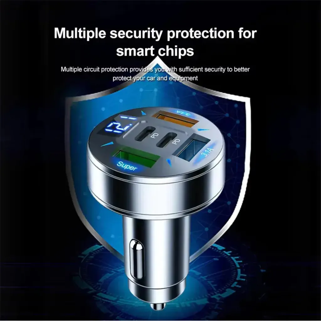 Car mobile charger charging iPhone Samsung and earbuds simultaneously – KSA