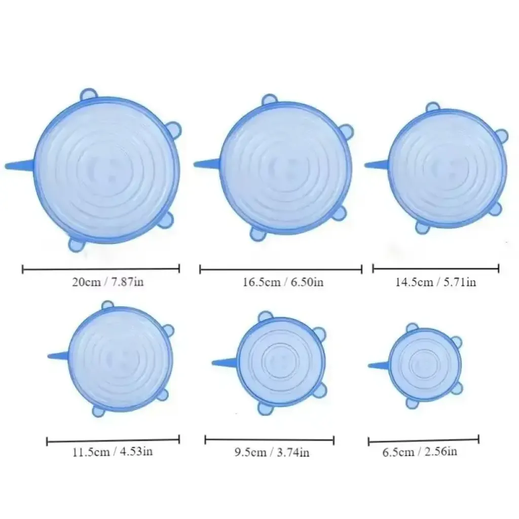 6 sizes of silicone stretch lids from 6.5cm to 20cm – silicon lids kitchenware PTMYLE