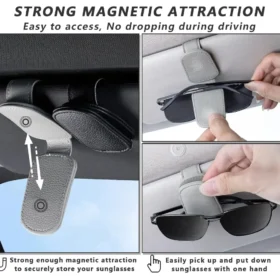 Magnetic eyeglass holder clipped on car sun visor – car glasses holder KSA PTMYLE