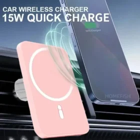 iPhone 15 Pro magnetically attached to wireless phone charger for car with LED charging indicator – KSA