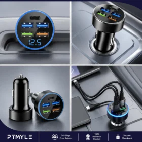 شاحن سيارة سريع – محول شحن 5 منافذ USB-C بقوة 250 واط