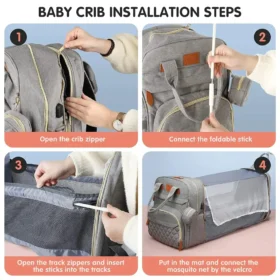 Diaper Bag Backpack 3-in-1 Waterproof Baby Bag with Foldable Bed USB Charging KSA – PTMYLE