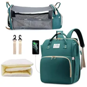 Diaper Bag Backpack 3-in-1 Waterproof Baby Bag with Foldable Bed USB Charging KSA – PTMYLE