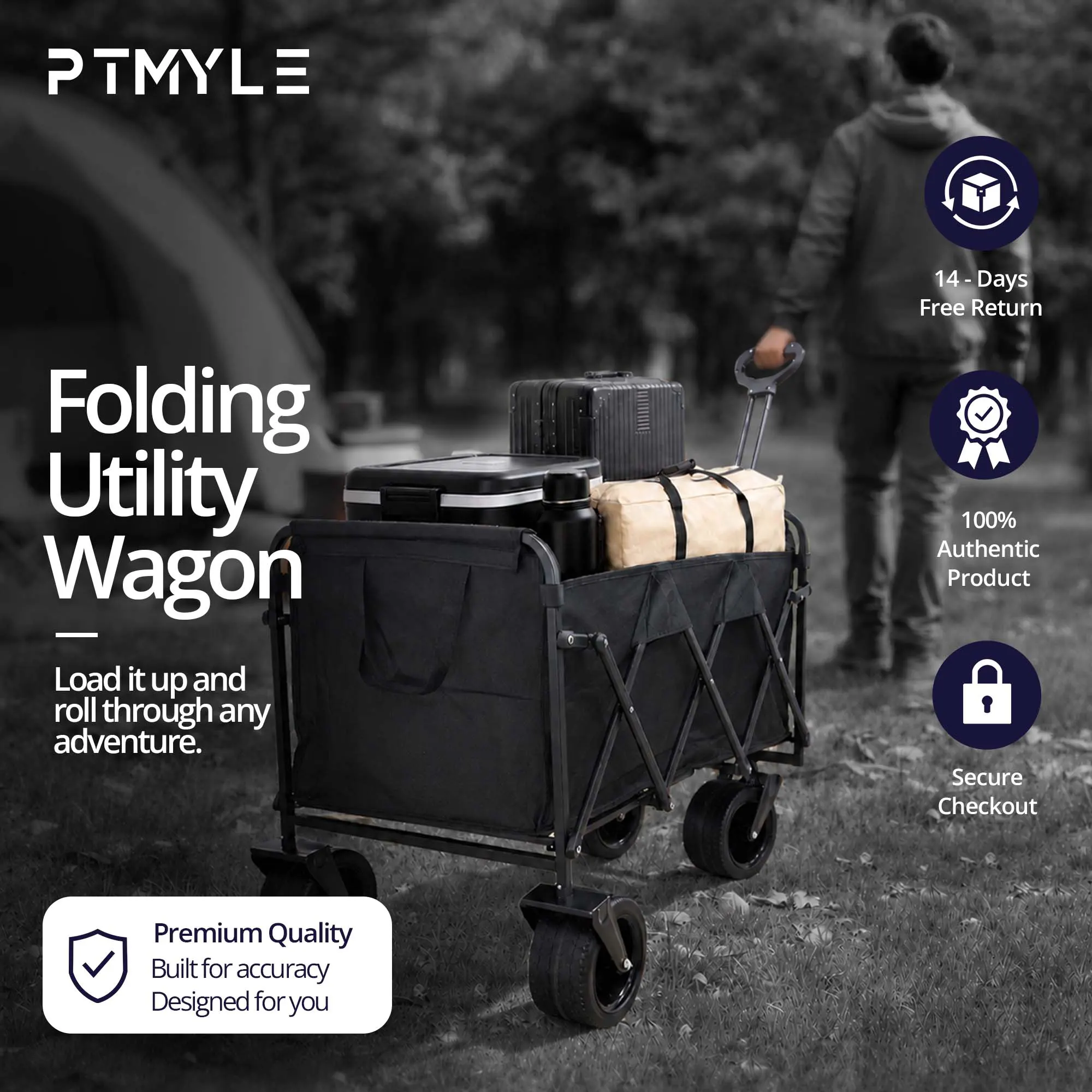 Folding wagon cart heavy duty trolley cart utility cart camping equipment beach accessories KSA PTMYLE