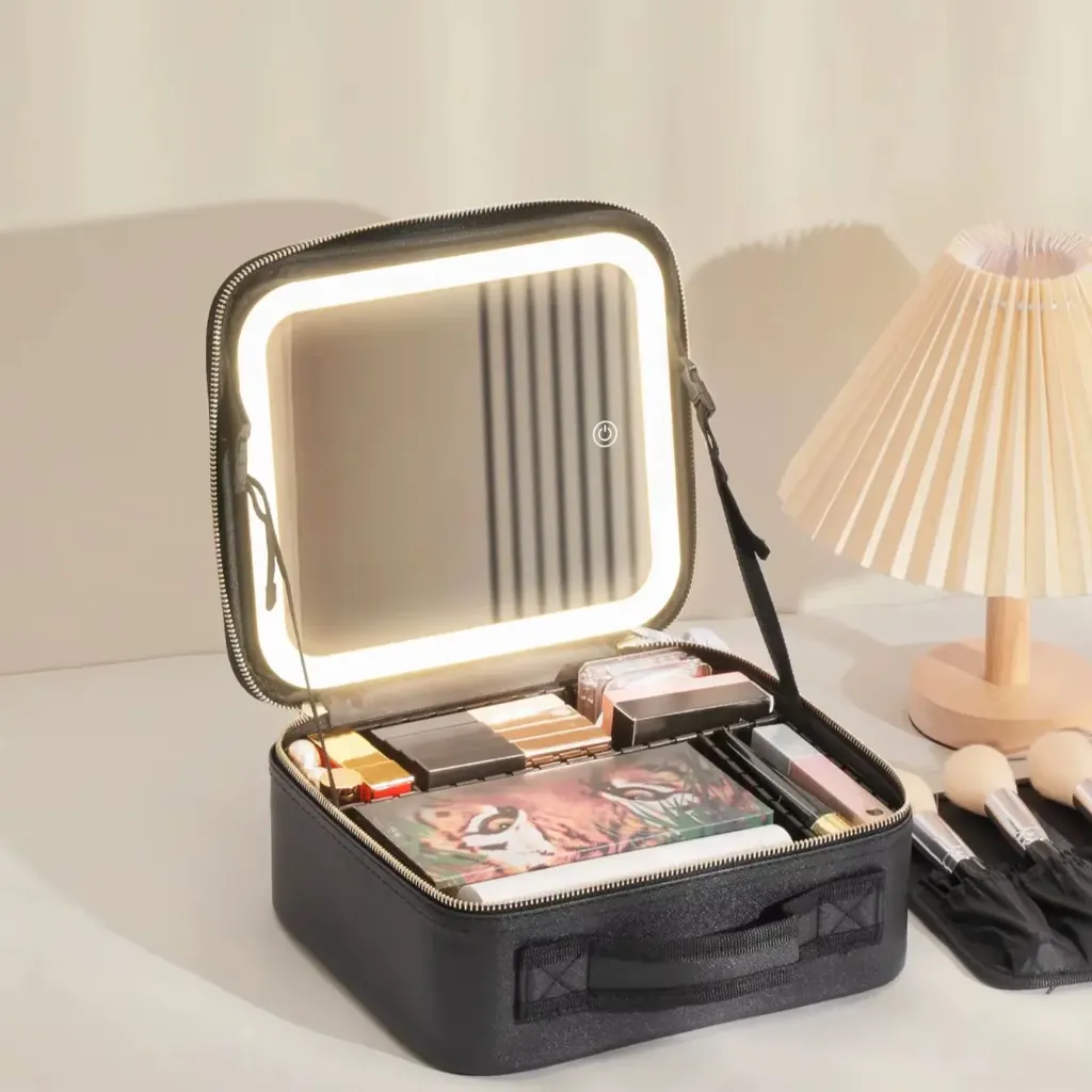 Makeup train case portable makeup organizer LED mirror travel makeup bag KSA PTMYLE