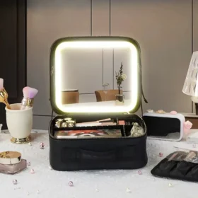 Makeup organizer LED mirror 3 lighting modes makeup train case travel makeup ksa