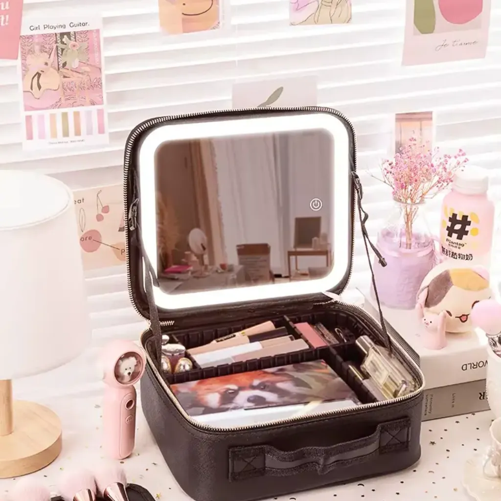 Travel makeup bag brush storage compartment makeup organizer protective lid ksa