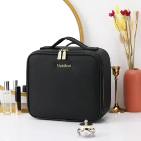 Makeup train case in black pink gray – portable makeup organizer travel ksa PTMYLE