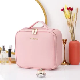Makeup train case in black pink gray – portable makeup organizer travel ksa PTMYLE