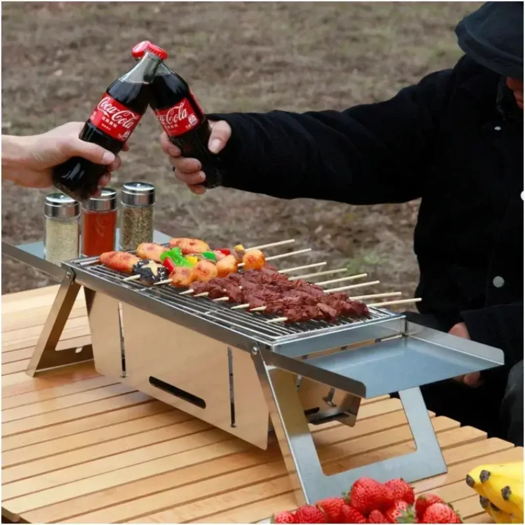 Portable camping BBQ grill foldable charcoal grill outdoor BBQ grill stainless steel KSA PTMYLE