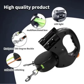 Dog leash retractable dual pet products dog accessories walking two dogs KSA