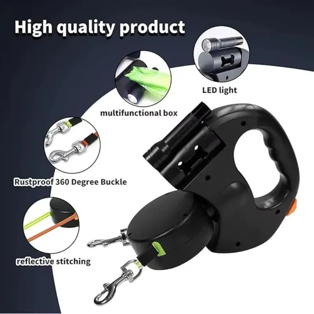 Dog leash retractable dual pet products dog accessories walking two dogs KSA