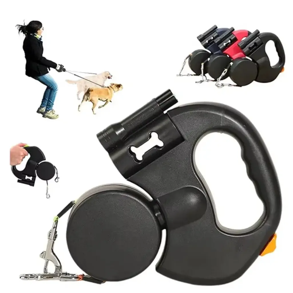 360-degree swivel clips dual dog leash retractable pet products KSA