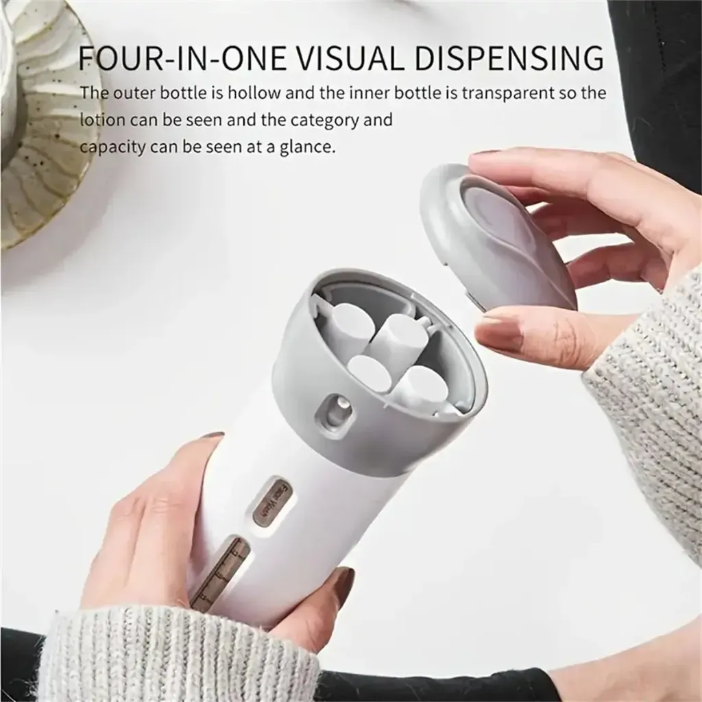 Travel liquid dispenser bottle 4-in-1 leakproof travel accessories KSA PTMYLE