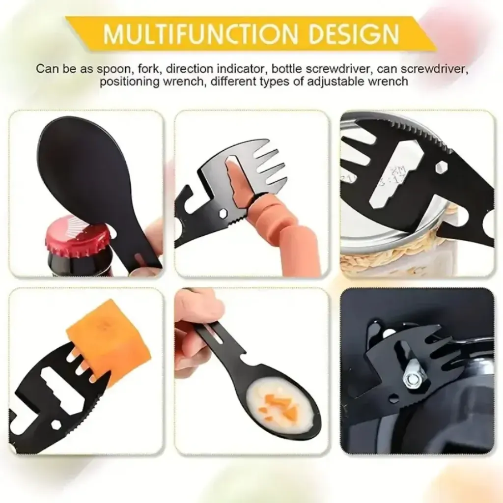 Serrated cutting edge fork spoon camping tool – multi tool fork spoon outdoor tools ksa