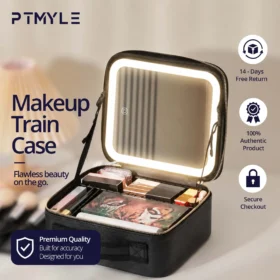 Makeup train case portable makeup organizer LED mirror travel makeup bag KSA PTMYLE