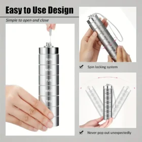 Pill Box 7-Day Waterproof Aluminum Travel Medicine Organizer KSA – PTMYLE