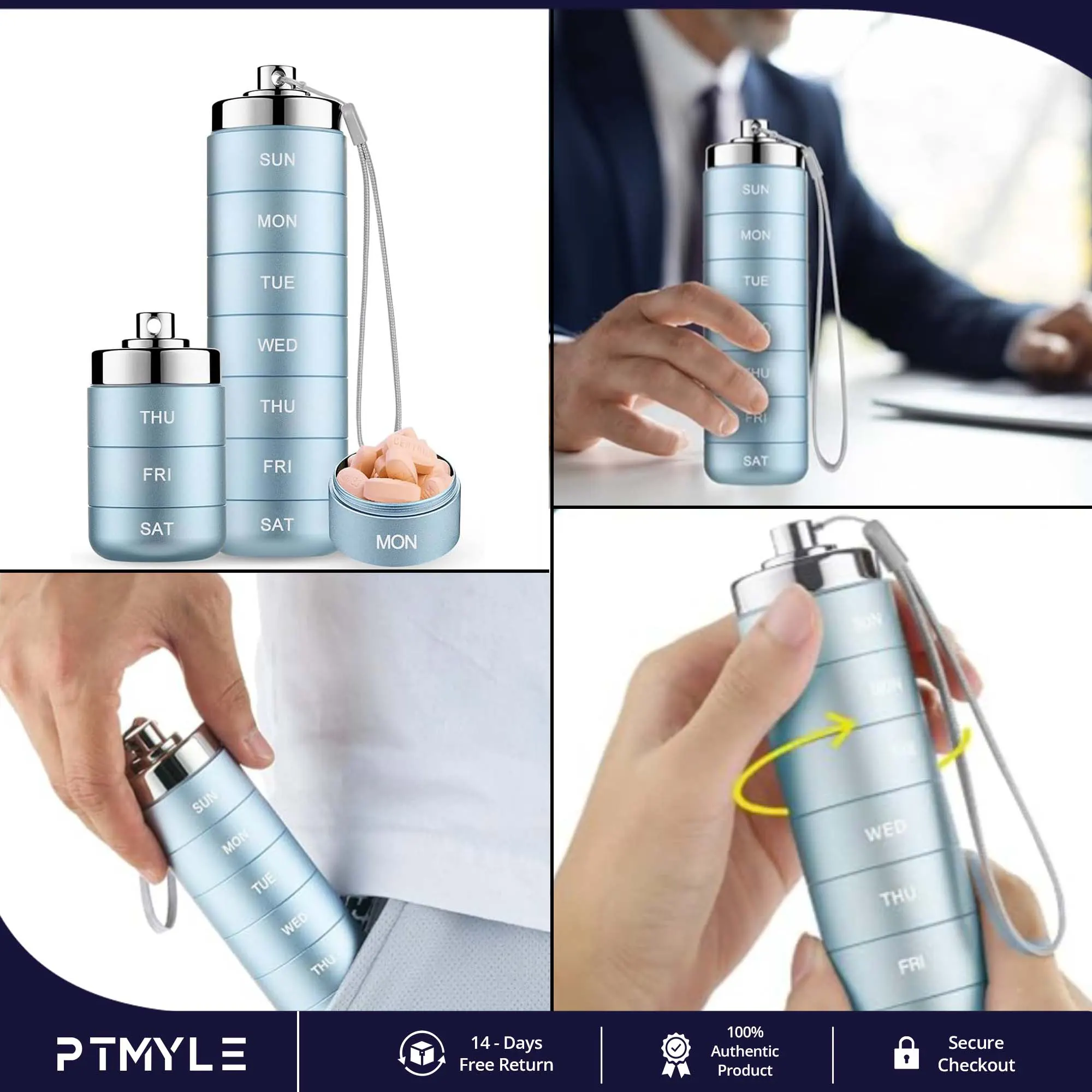 Pill Box 7-Day Waterproof Aluminum Travel Medicine Organizer KSA – PTMYLE