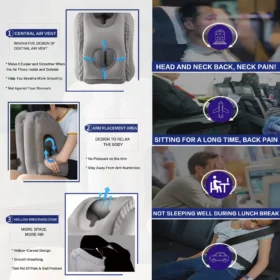 Airplane pillow in use on flight – travel neck pillow chin support neck pain ksa