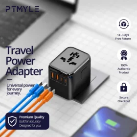 Universal Travel Adapter GaN 20W Fast Charging EU UK USA AU 5 Devices KSA – PTMYLE
