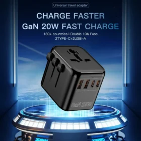 Universal Travel Adapter GaN 20W Fast Charging EU UK USA AU 5 Devices KSA – PTMYLE