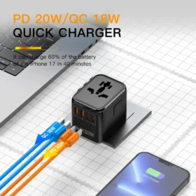Travel plug adapter in use hotel – universal travel adapter 5 devices simultaneous ksa