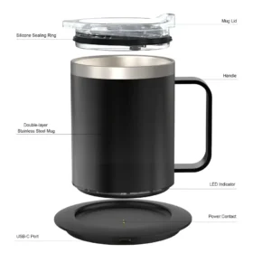 Self heating coffee mug with USB charging laptop power bank electric heated KSA PTMYLE