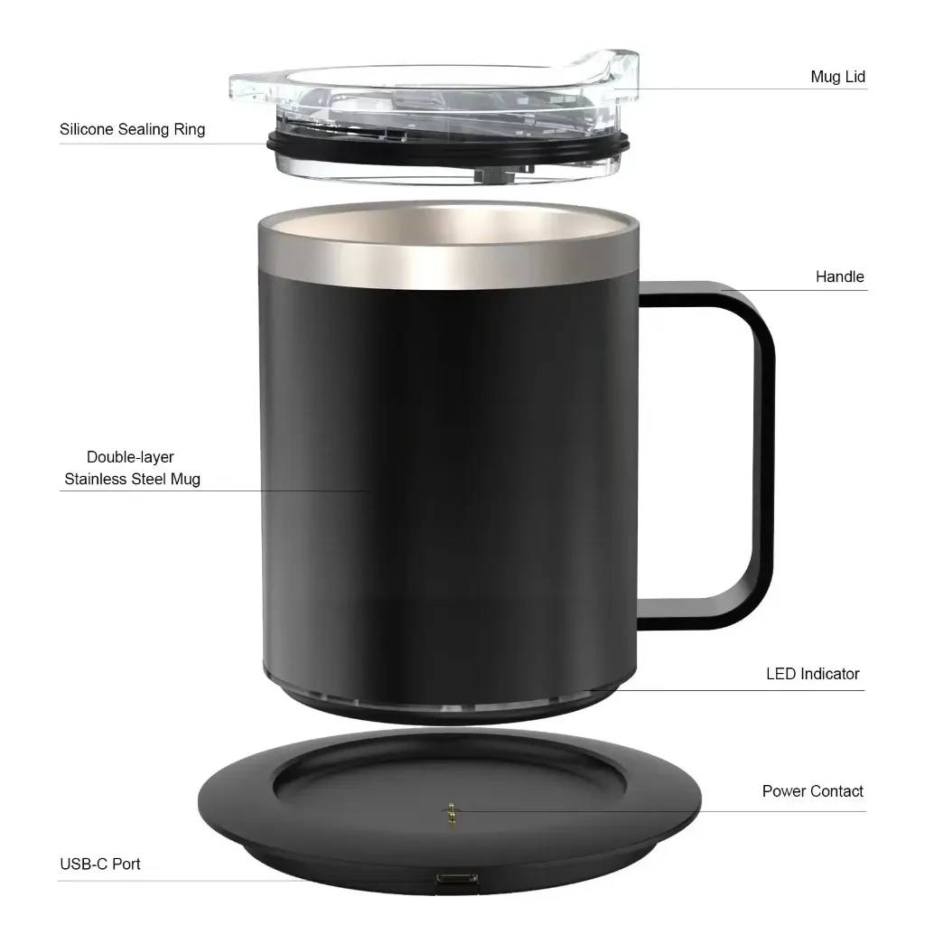 Self heating coffee mug with USB charging laptop power bank electric heated KSA PTMYLE