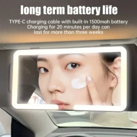 مرآة سيارة LED مثبتة على واقي الشمس مع إضاءة ثلاثية – مرآة مكياج للسيارة PTMYLE
