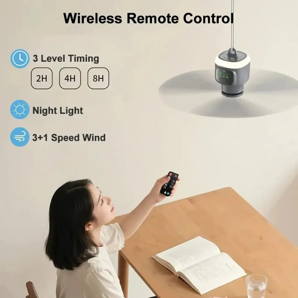portable camping fan with LED light remote control