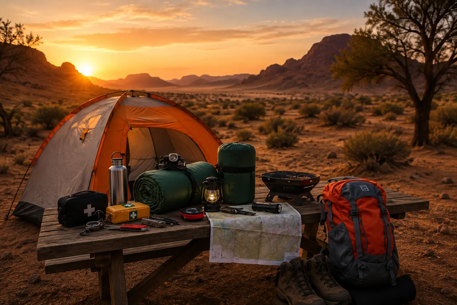 Desert camping tent and shelter for camping gear in KSA
